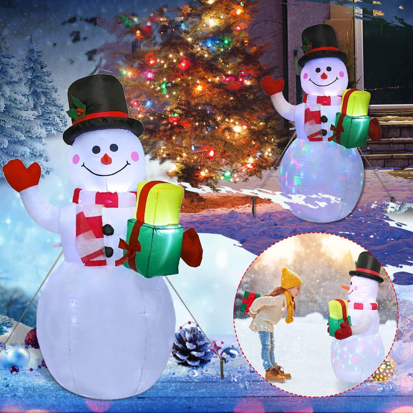 Christmas LED Lights Glowing Santa Tree Snowman Inflatable Doll Outdoor