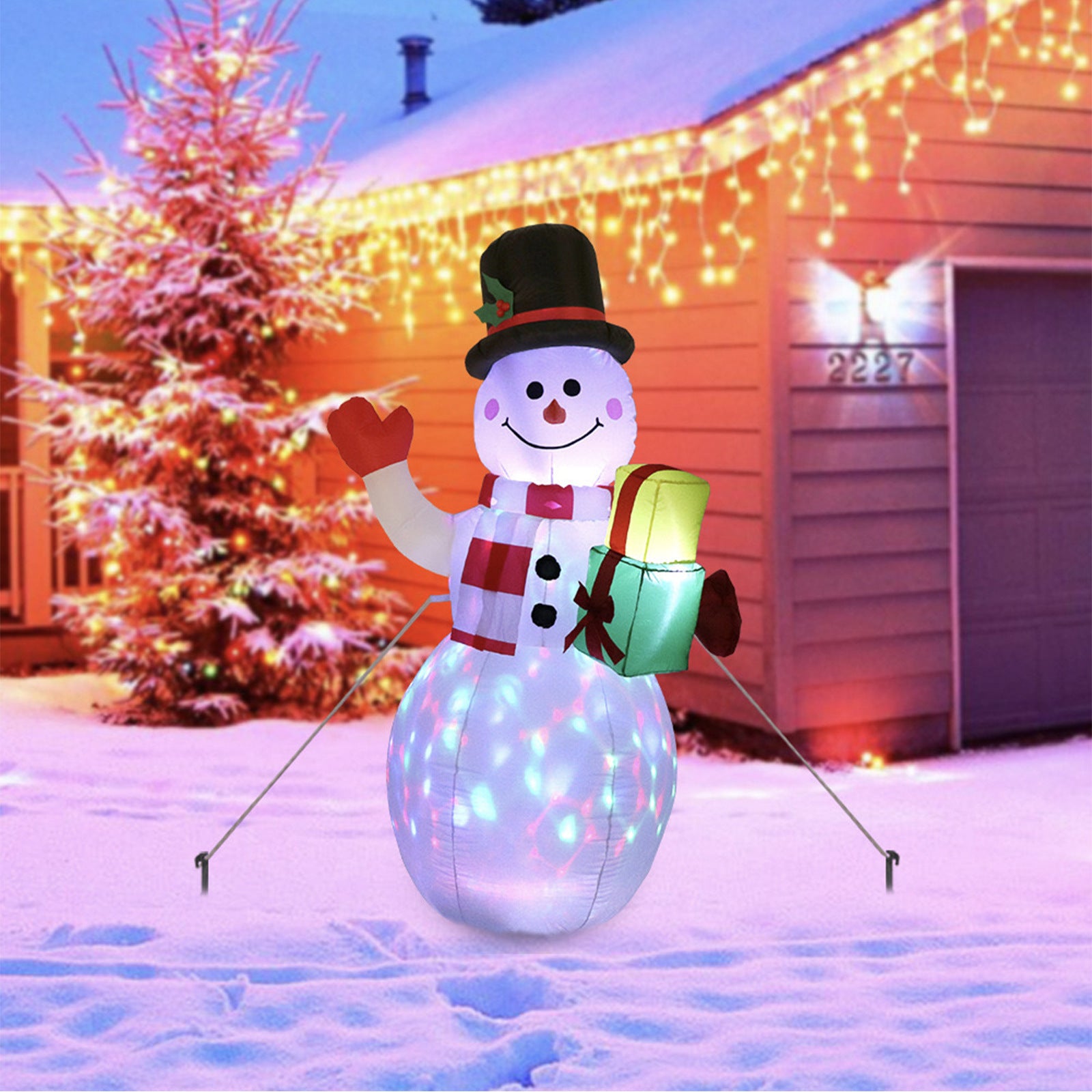 Christmas LED Lights Glowing Santa Tree Snowman Inflatable Doll Outdoor