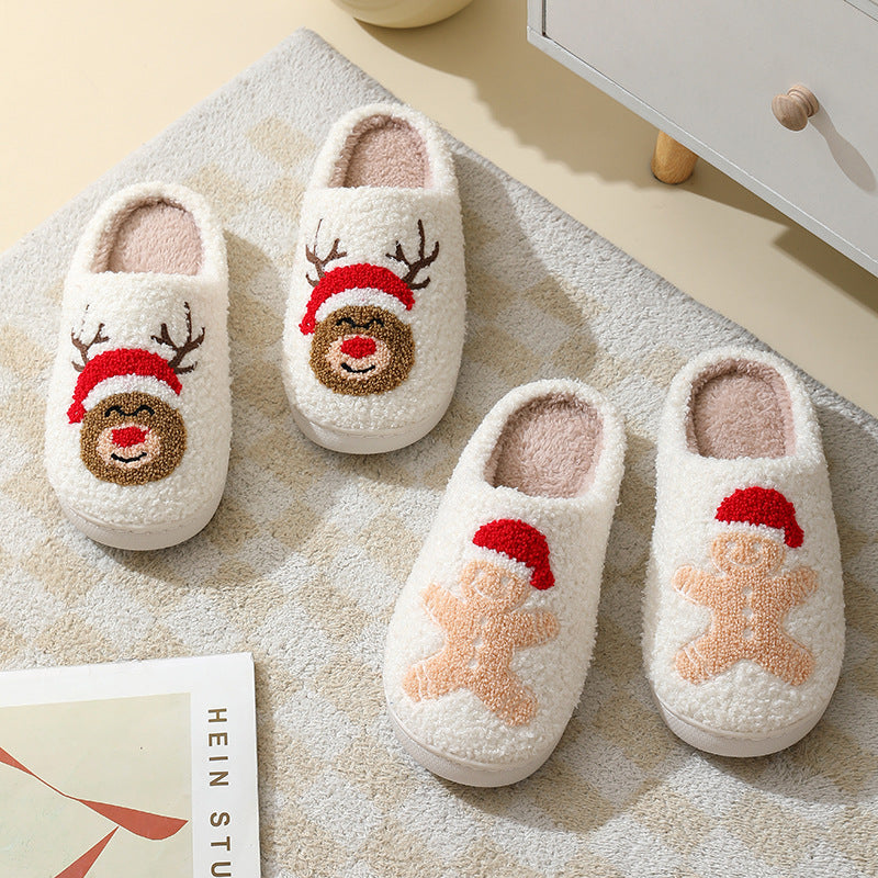 Christmas Home Slippers Cute Cartoon Santa Claus Cotton Slippers For Women And Men