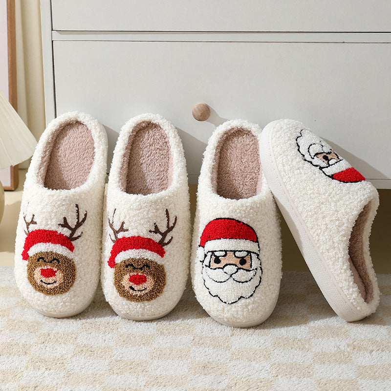 Christmas Home Slippers Cute Cartoon Santa Claus Cotton Slippers For Women And Men