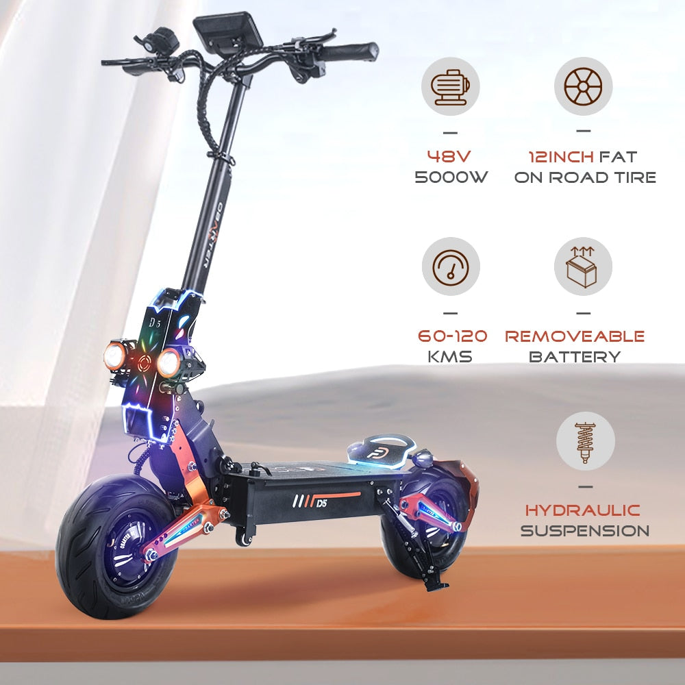 5000W Dual Motor Electric Scooter For Adults Top Speed 70KM/H Detachable Battery 48V35AH Mileage 120KM 12 Inch Demolition Tire