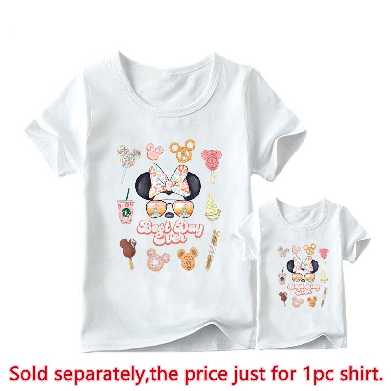 Best Day Ever Print Funny Family Matching T-shirt Minnie Mickey Mouse Shirt White Father Mother and Kids Disney Tees Tops