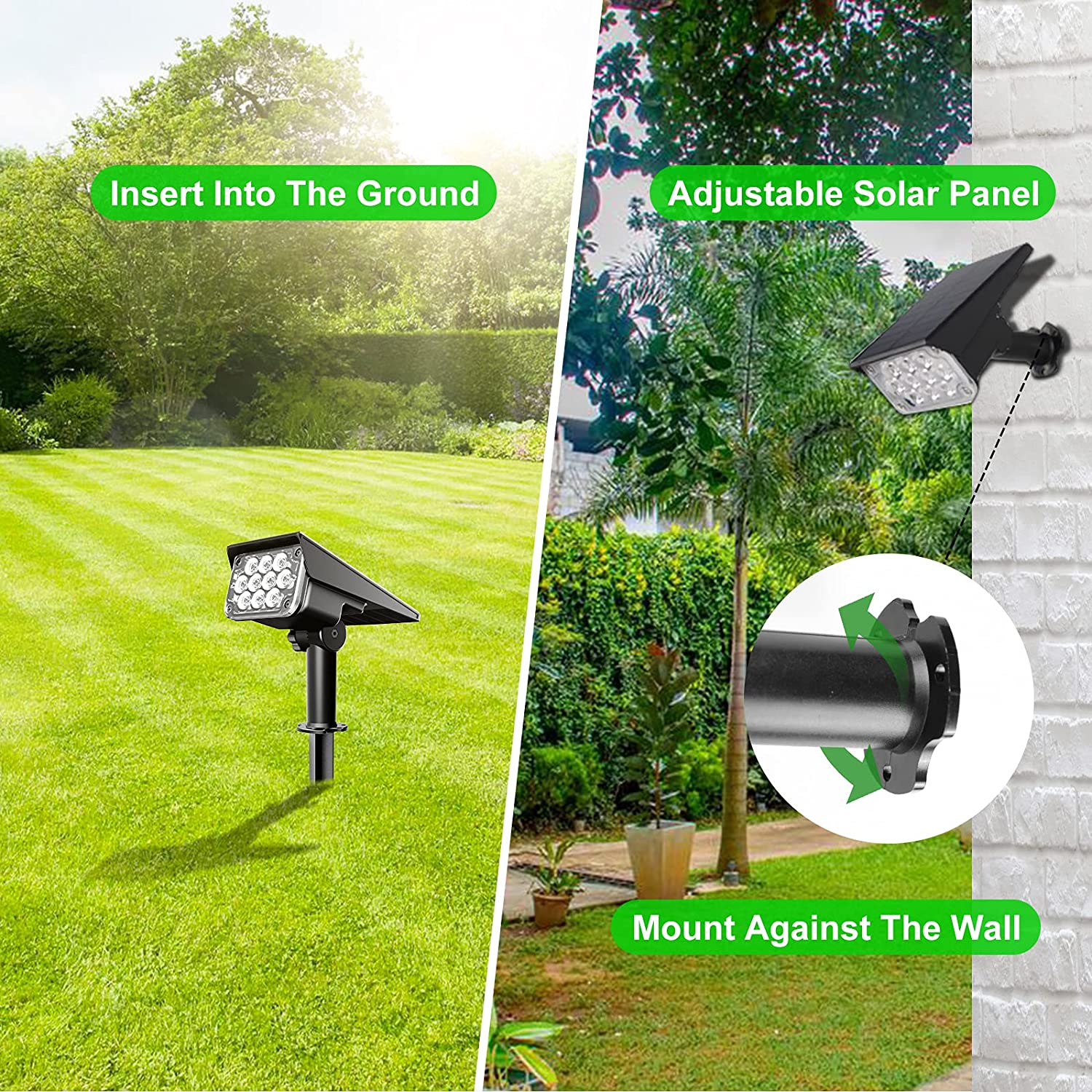 TSUN 2PACK Solar Light Outdoor 3000K/6000k/RGB/GREEN Solar Garden Light IP65 Solar Spotlight For Landscape Path Solar Wall Light
