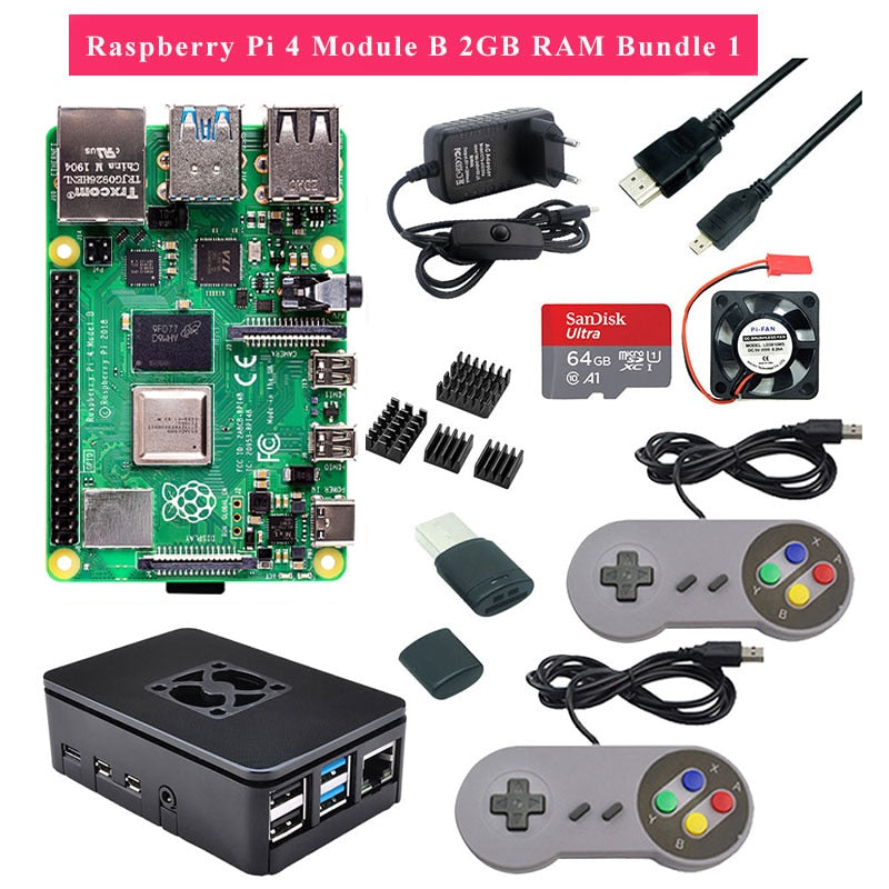 Raspberry Pi 4 2GB 4GB RAM Game kit with USB Gamepad Joystick Acrylic Case SD Card Power Supply for Raspberry Pi 4 Model B Pi 4B