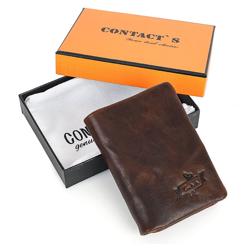 CONTACT'S العلامة التجارية مصمم الرجال محافظ محفظة جلدية حقيقية الذكور محفظة نسائية للعملات المعدنية Trifold حامل بطاقة متعددة الوظائف حقيبة المال الصغيرة