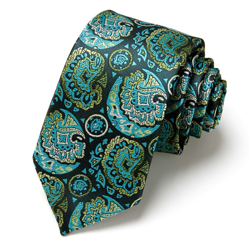 New Style Fashion Men&#39;s Tie 7.5cm Blue Necktie Green &amp; Orange Silk Gravatas For Men Paisley Floral Fit Wedding Workplace Slim