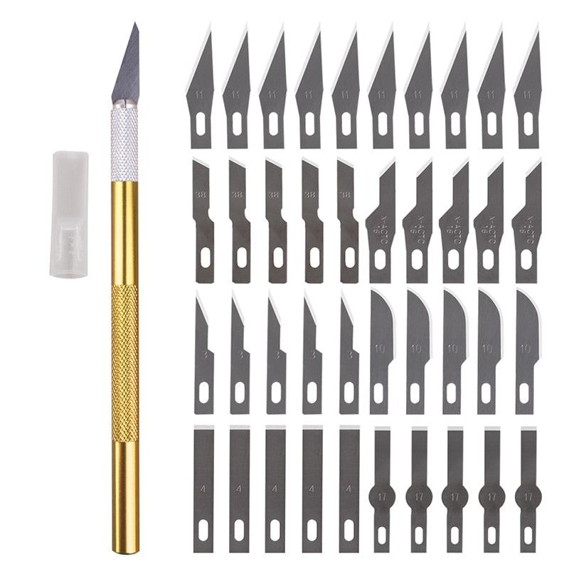 Non-Slip Metal Scalpel Knife Tools Kit Cutter Engraving Craft Knives +5/40/45pcs Blades Mobile Phone PCB DIY Repair Hand Tools