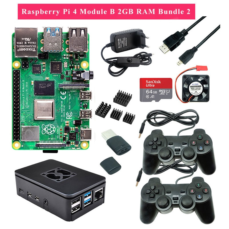 Raspberry Pi 4 2GB 4GB RAM Game kit with USB Gamepad Joystick Acrylic Case SD Card Power Supply for Raspberry Pi 4 Model B Pi 4B