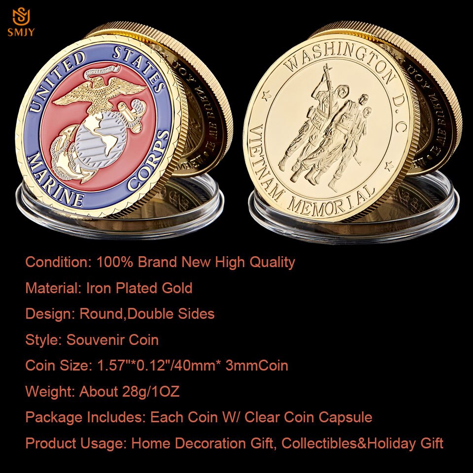 USA Washington D.C. Marine Corps Special Zone Commemorative Coin Vietnam Memorial Gold Token Commemorative Coin Collection