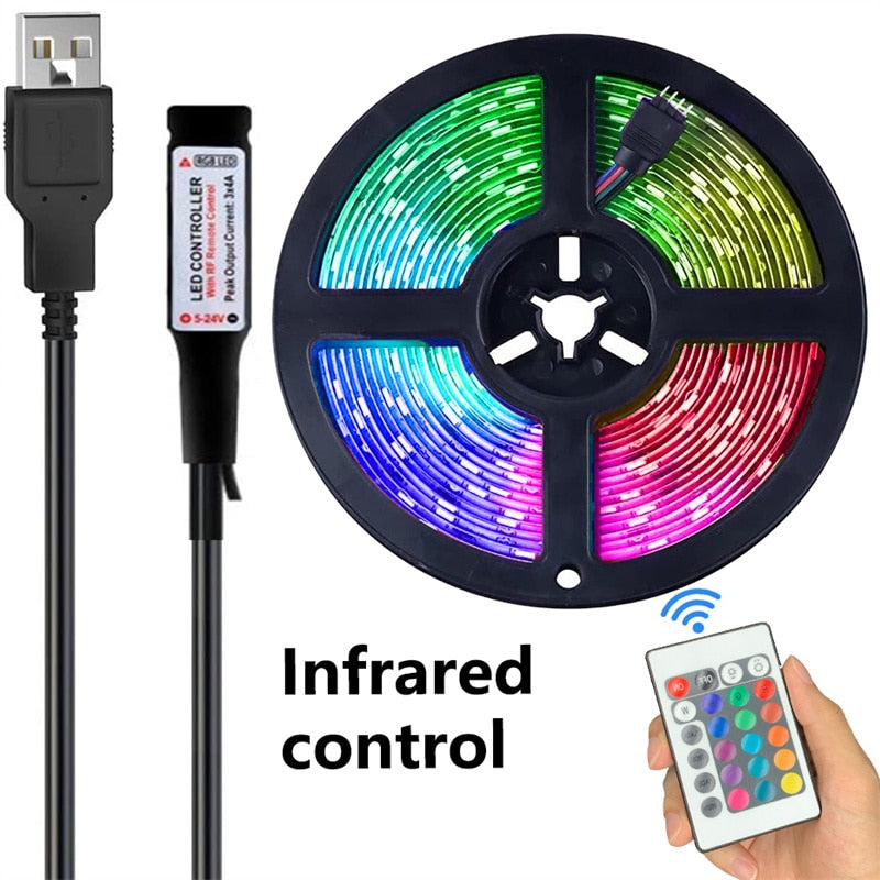 شريط إضاءة LED USB مزود بتقنية البلوتوث شرائط إضاءة خلفية للتلفاز أضواء RGB 2835 لون DC5V مع أضواء تغيير لون عن بعد بالأشعة تحت الحمراء للديكور المنزلي
