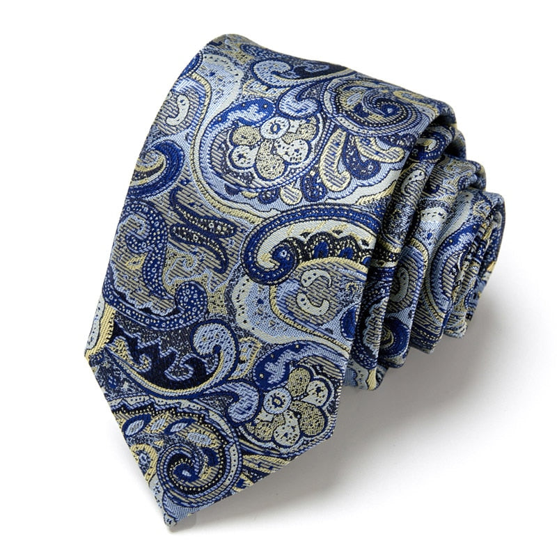 New Style Fashion Men&#39;s Tie 7.5cm Blue Necktie Green &amp; Orange Silk Gravatas For Men Paisley Floral Fit Wedding Workplace Slim