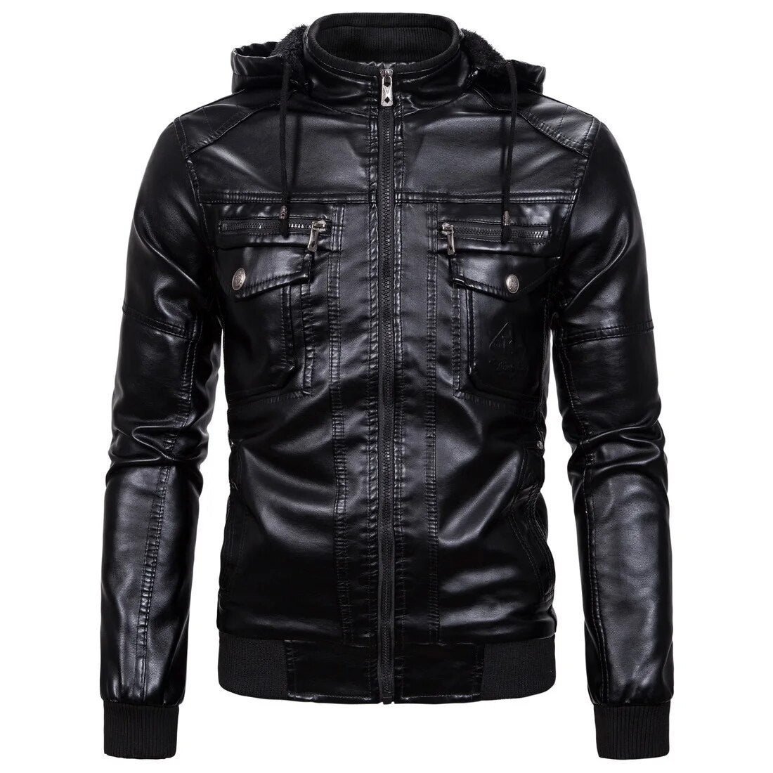 Winter Men's Leather Jackets Male Hooded Fleece Coat EUR Size Streetwear PU Casual Biker Jackets Men Motorcycle Jacket AS1603