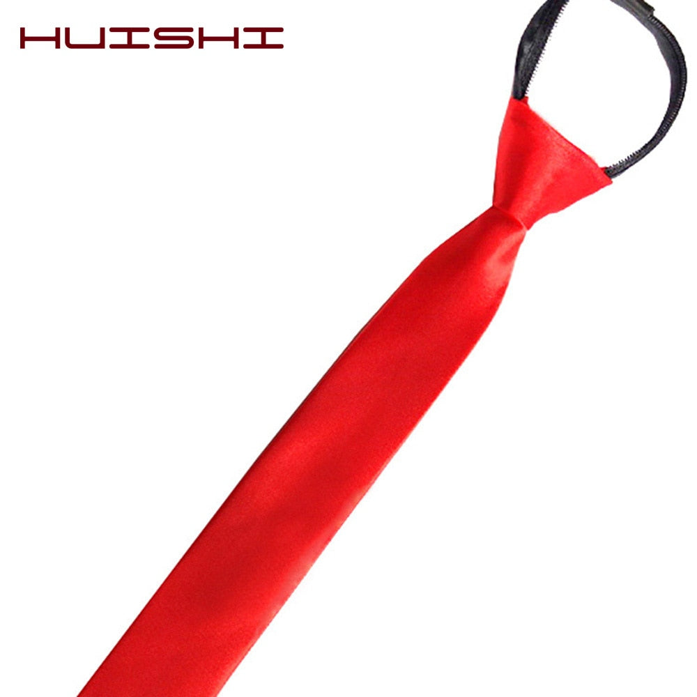 HUISHI Pre-tied Zipper Tie Neck Mens Skinny 5cm Zipper Neckties Red Black Blue Solid Color Slim Narrow Entertainment Party