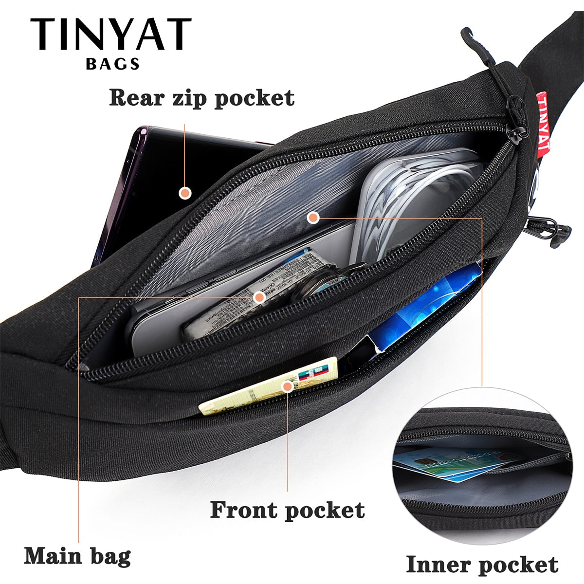 TINYAT Men Waist Bag Pack Purse Casual Large Phone Belt Bag Pouch Women&#39;s Canvas Travel Phone Bag Fanny Banana Bag Hip 4 Pockets