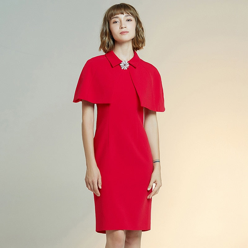 فستان نسائي بتصميم جديد لعام 2020 فستان ضيق كيب سادة بأكمام قصيرة فستان أحمر فساتين غمد نسائية