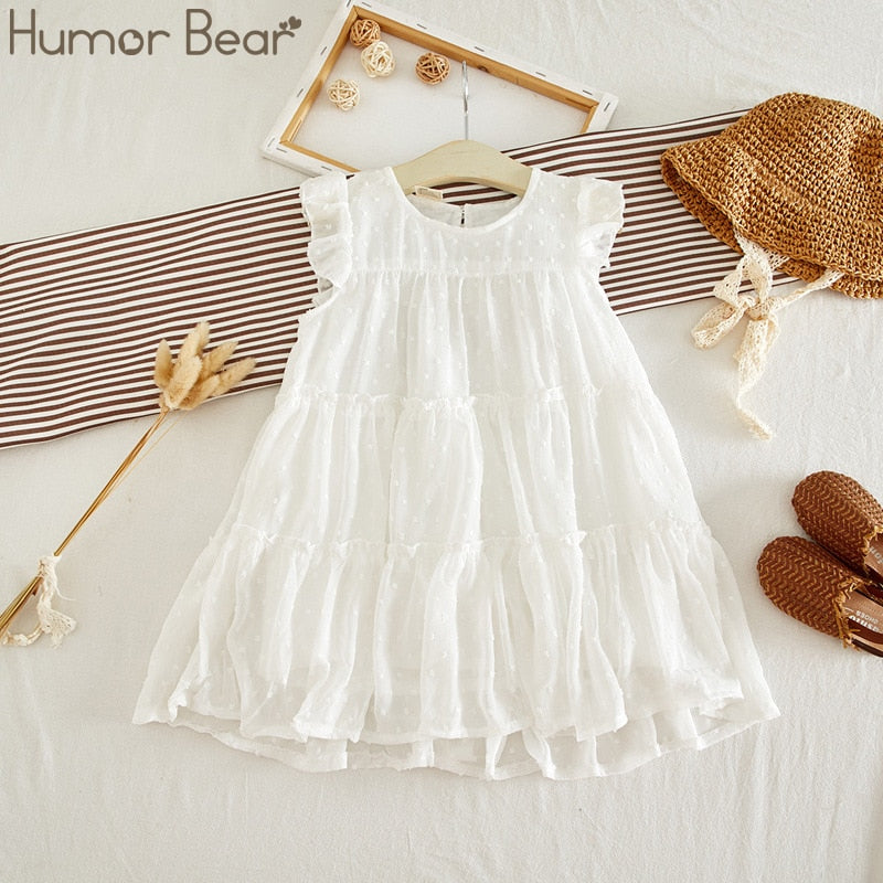 Humor Bear Summer Girl Dresses Soild Dresses Princess Girls Clothes Party Children Clothing Toddler Baby Kids Dresses