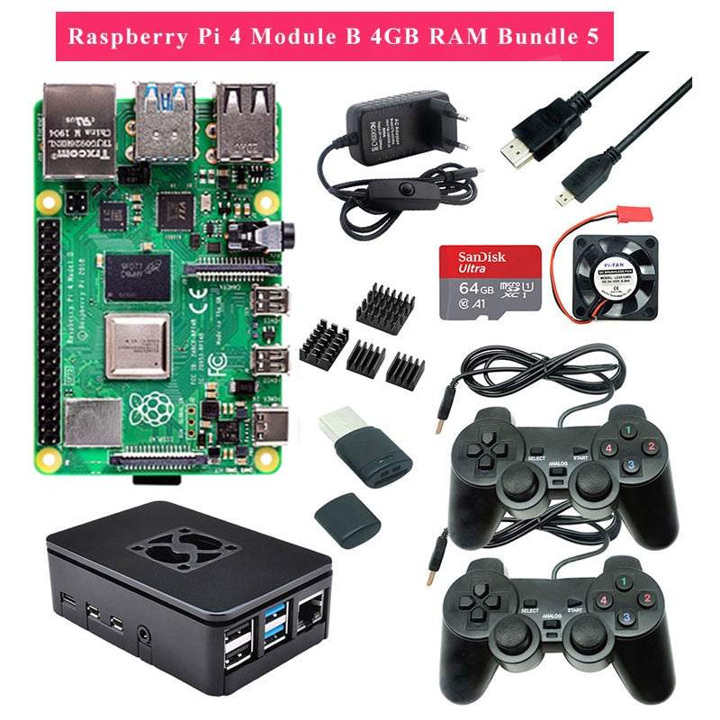 Raspberry Pi 4 2GB 4GB RAM Game kit with USB Gamepad Joystick Acrylic Case SD Card Power Supply for Raspberry Pi 4 Model B Pi 4B