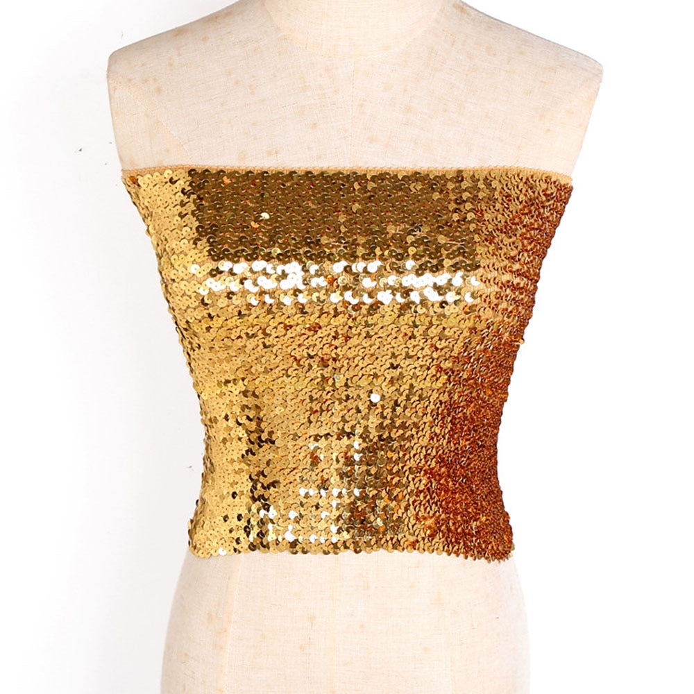 2 طرق ارتداء الأزياء بلينغ النساء التنانير الذهب الترتر البسيطة قصيرة التفاف حمالة قمم Bodycon تنّورة مجسّمة faldas
