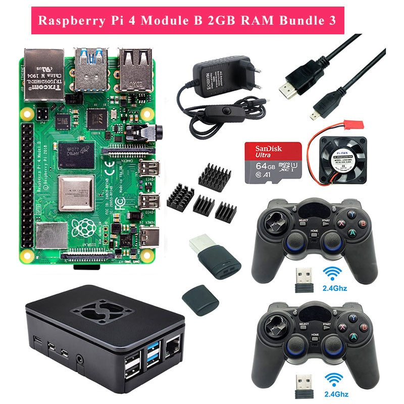 Raspberry Pi 4 2GB 4GB RAM Game kit with USB Gamepad Joystick Acrylic Case SD Card Power Supply for Raspberry Pi 4 Model B Pi 4B