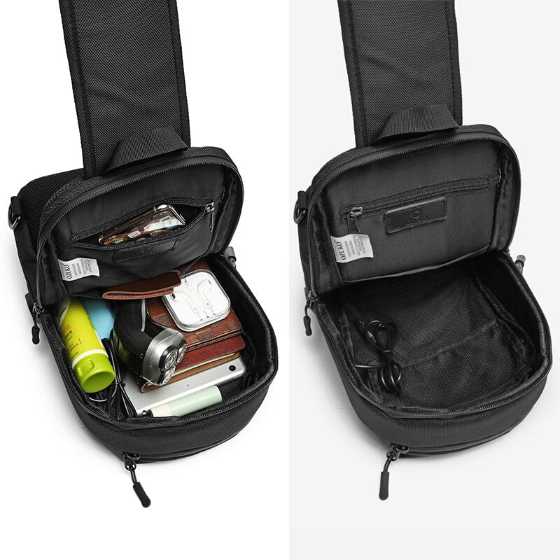 OZUKO Crossbody Bags for Men Fashion Messenger Sling Bag Male Waterproof Short Travel Chest Bag USB Single Shoulder Strap Pack