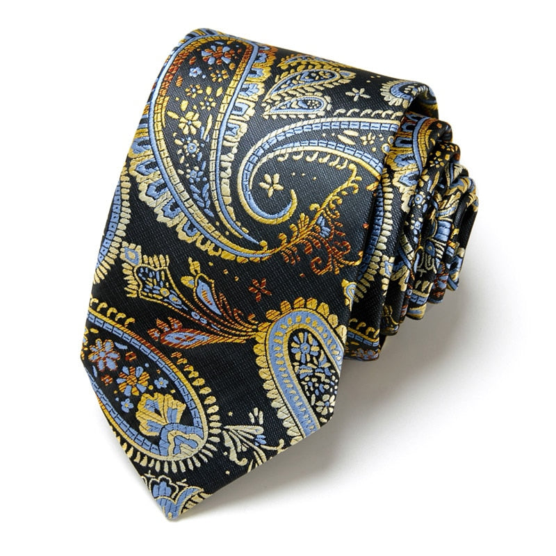 New Style Fashion Men&#39;s Tie 7.5cm Blue Necktie Green &amp; Orange Silk Gravatas For Men Paisley Floral Fit Wedding Workplace Slim