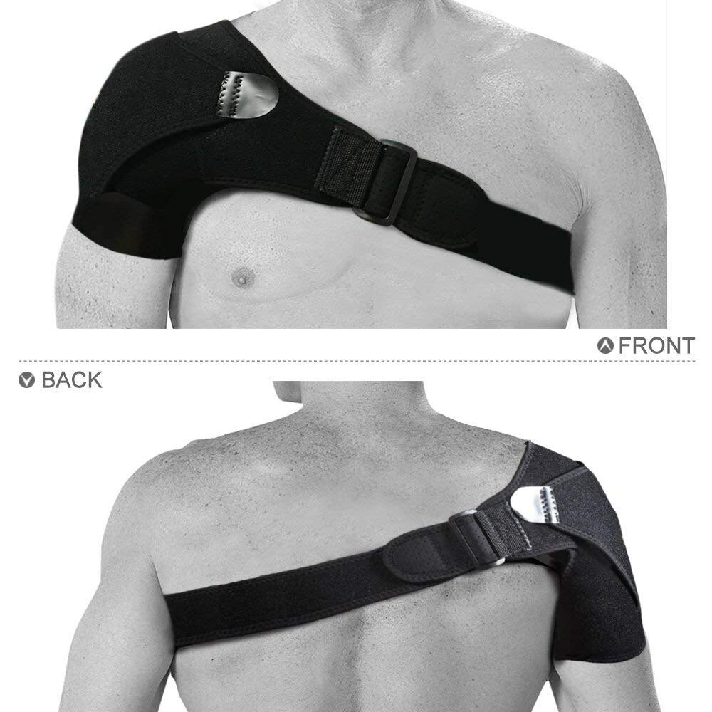 Adjustable Gym Sports Care Single Shoulder Support Back Brace Guard Strap Wrap Belt Band Pads Black Bandage Men &amp; Women