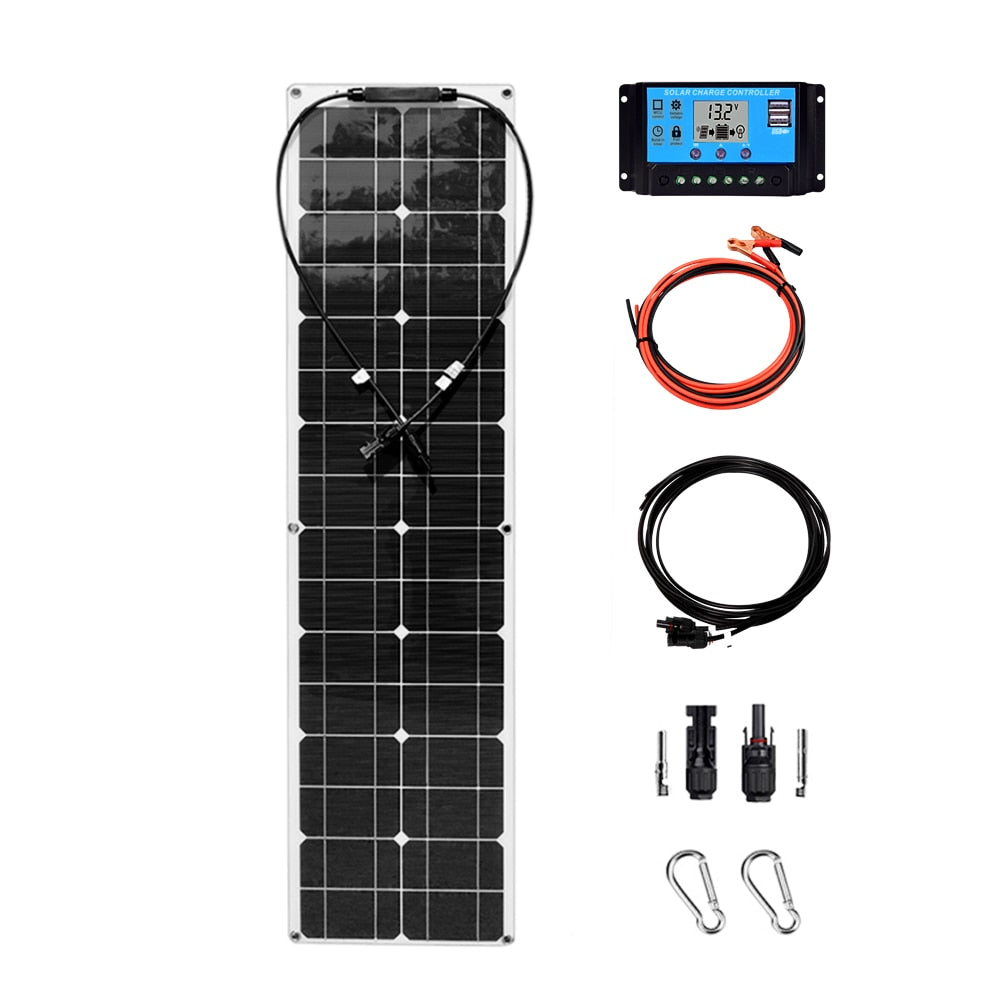 100W Flexible Solar Panel System Kit Photovoltaic Module 2pcs 50 Watt 12 Volt Solar Panels With 10A Controller PV Connector
