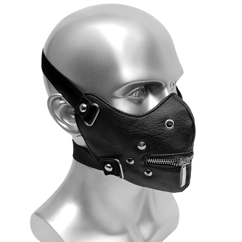 Party Cosplay Costume Masks Adjustable Zipper Halloween Accessories PU Leather Punk Mask Stage Clun Funny Mask