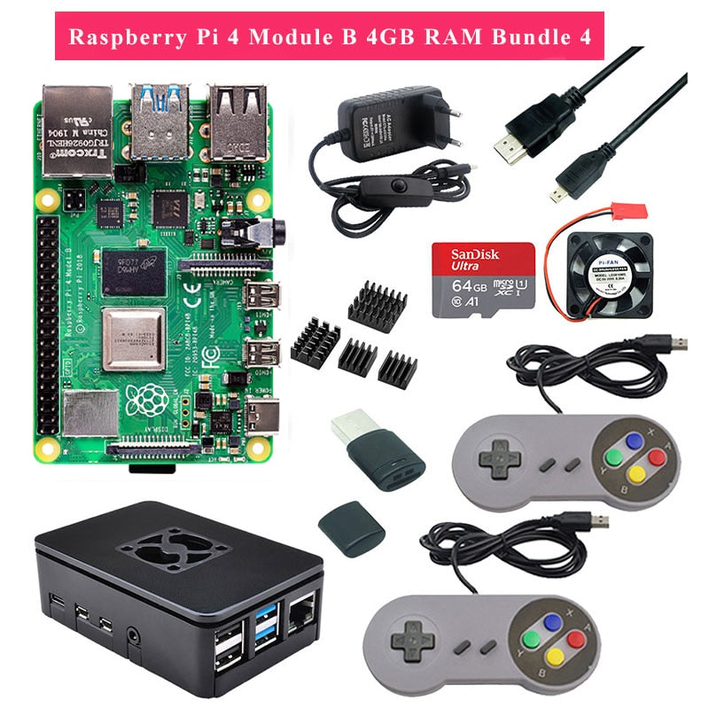 Raspberry Pi 4 2GB 4GB RAM Game kit with USB Gamepad Joystick Acrylic Case SD Card Power Supply for Raspberry Pi 4 Model B Pi 4B