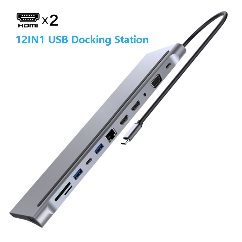 USB Type C Hub Adapter Laptop Docking Station, MST Dual Monitor Dual HDMI VGA RJ45 SD TF for MacBook Dell XPS Hp Lenovo ThinkPad