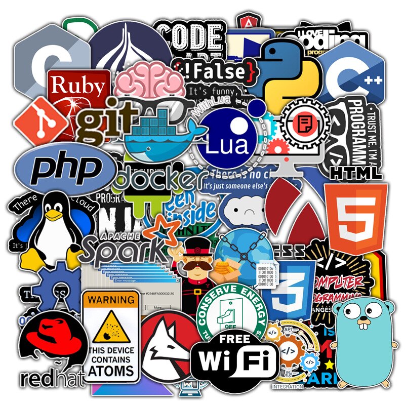 50 PCS Programming Sticker Technology Software Programs Data Computer Stickers for Geek DIY Computer Laptop Phone PS4 Notebook