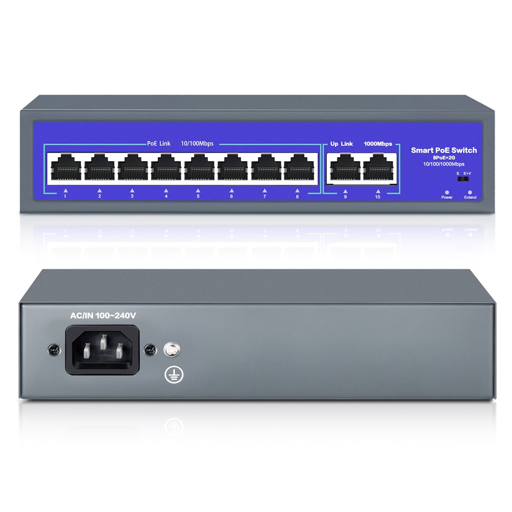 8Ports 52V Network POE Switch With 10/1000Mbps IEEE 802.3 af/at Over Ethernet IP Camera Wireless AP CCTV Camera Security System