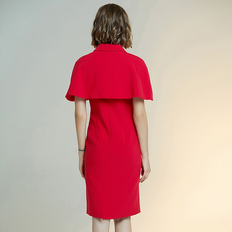 فستان نسائي بتصميم جديد لعام 2020 فستان ضيق كيب سادة بأكمام قصيرة فستان أحمر فساتين غمد نسائية