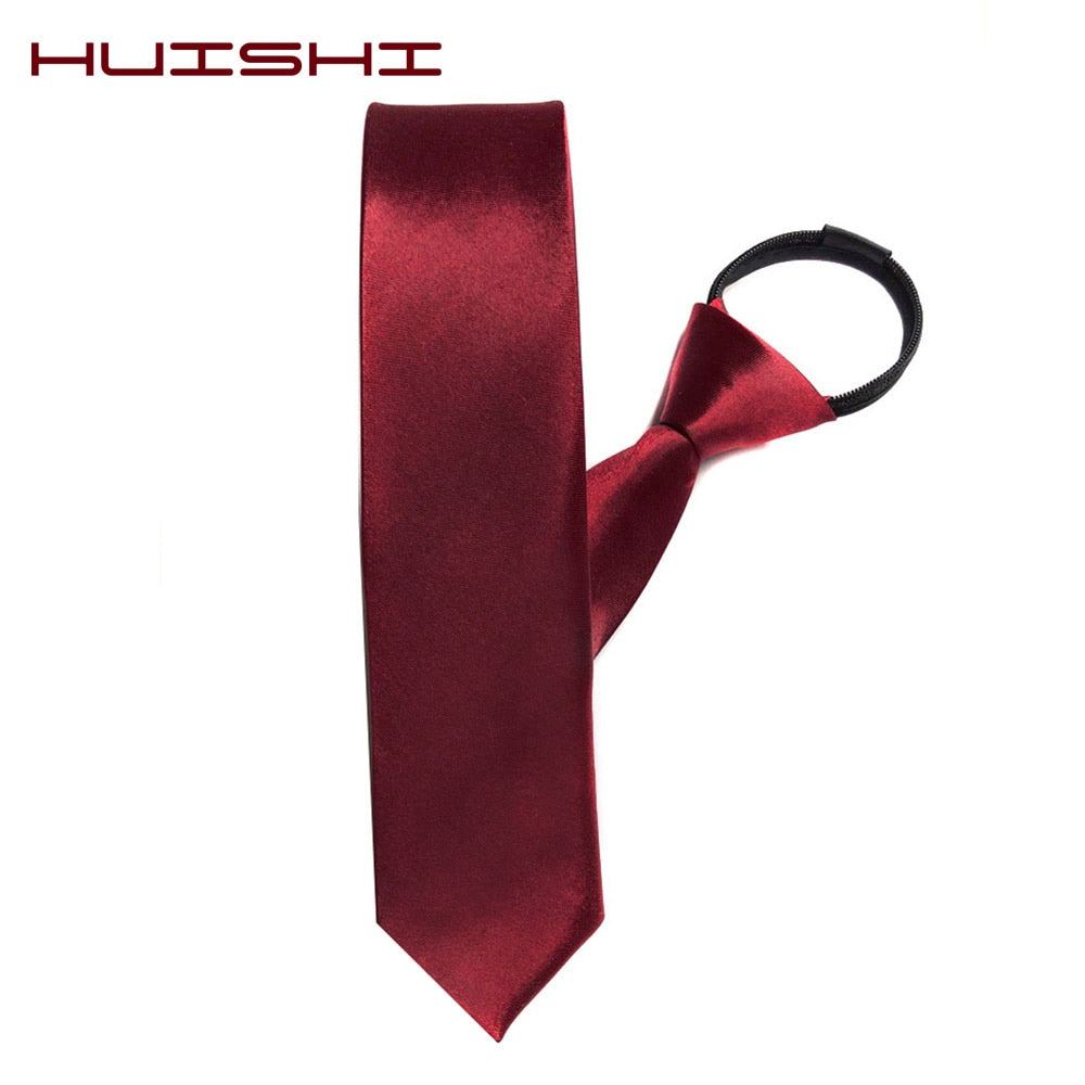 HUISHI Pre-tied Zipper Tie Neck Mens Skinny 5cm Zipper Neckties Red Black Blue Solid Color Slim Narrow Entertainment Party