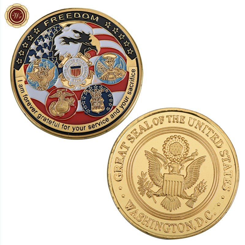 9PCS WR US Gold Plated Coins Collectibles America Military  Challenge Coin Army Commemorative Coin Collection Small Gift for Men