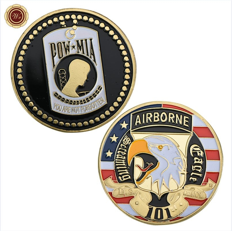 9PCS WR US Gold Plated Coins Collectibles America Military  Challenge Coin Army Commemorative Coin Collection Small Gift for Men