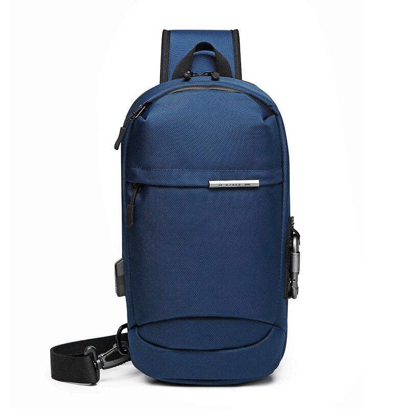 حقائب OZUKO Crossbody للرجال، حقيبة كتف عصرية للرجال، مقاومة للماء، حقيبة سفر قصيرة، USB، حزام كتف واحد