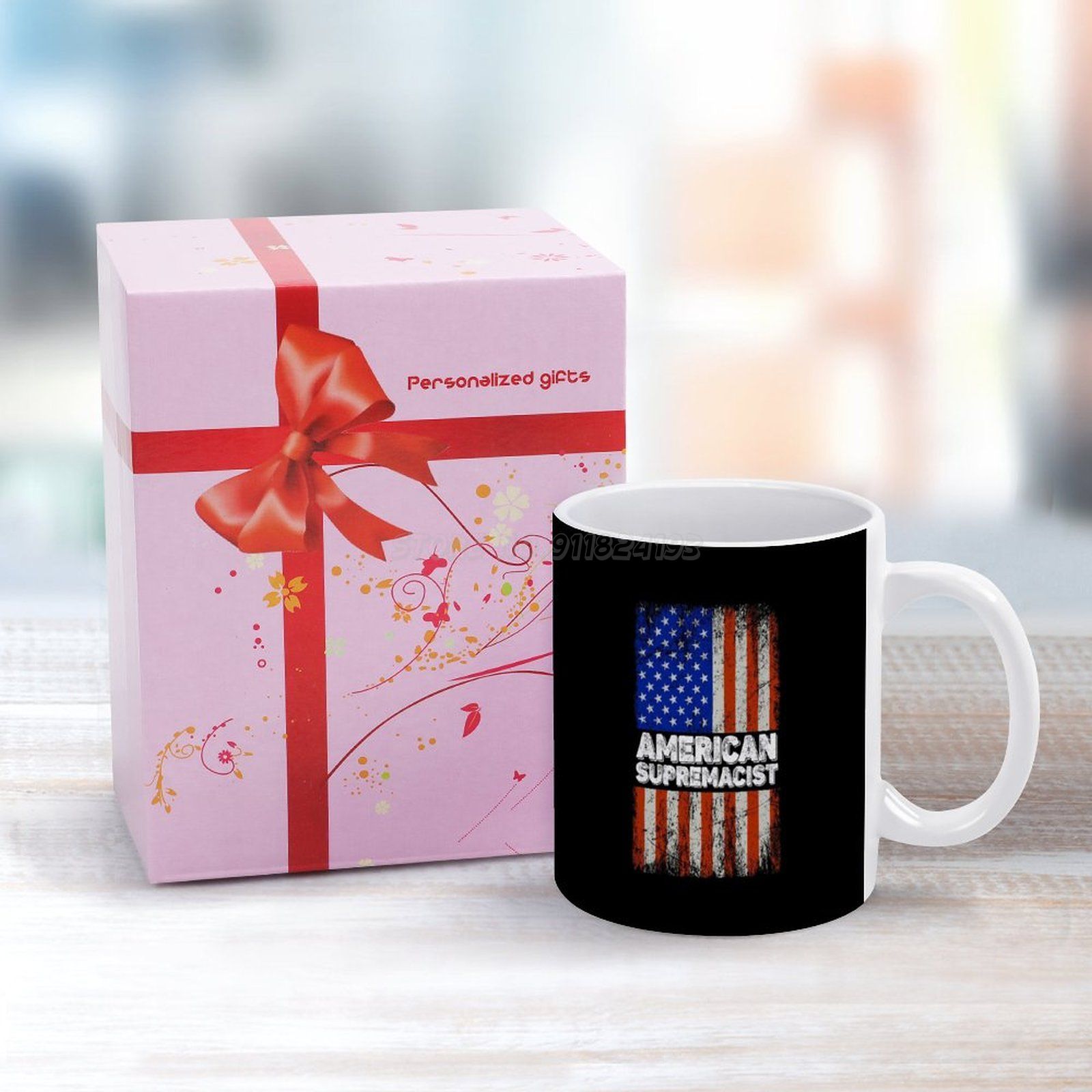 American Supremacist Pro USA Parody White Mug Custom Printed Funny Tea Cup Gift Personalised Coffee Mug Memorial Day American Fl