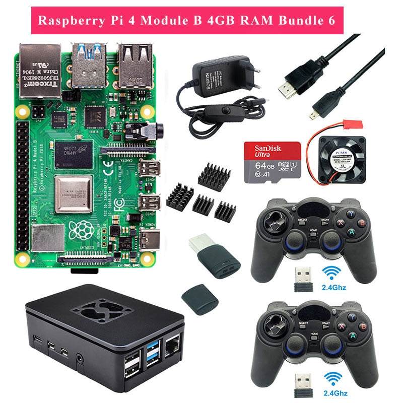 Raspberry Pi 4 2GB 4GB RAM Game kit with USB Gamepad Joystick Acrylic Case SD Card Power Supply for Raspberry Pi 4 Model B Pi 4B