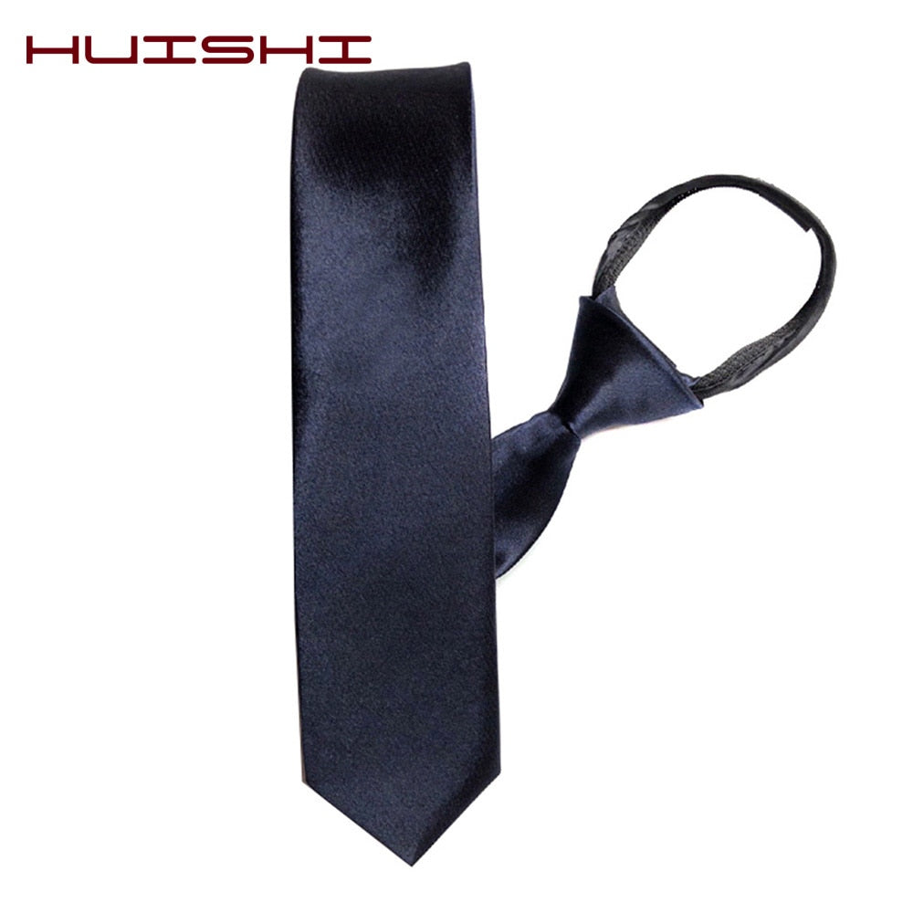 HUISHI Pre-tied Zipper Tie Neck Mens Skinny 5cm Zipper Neckties Red Black Blue Solid Color Slim Narrow Entertainment Party