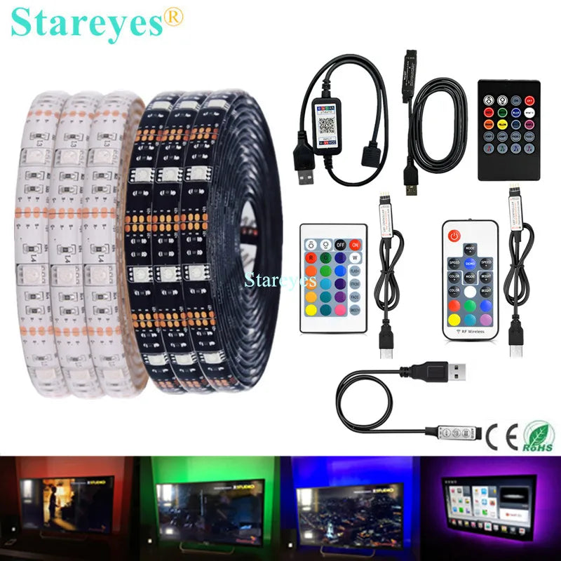 شريط إضاءة LED SMD 5050 RGB تيار مستمر 5 فولت USB شريط إضاءة LED مرن IP20 IP65 شريط مقاوم للماء 1 متر 2 متر 3 متر 4 متر 5 متر إضافة جهاز التحكم عن بعد لخلفية التلفزيون