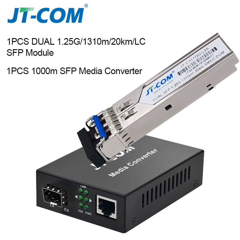 محول ألياف SFP 1 جيجابت إلى RJ45 محول وسائط ألياف بصرية 1000 ميجا بت في الثانية SFP محول ألياف مع وحدة SFP متوافقة مع Cisco/Mikrotik/Huawei