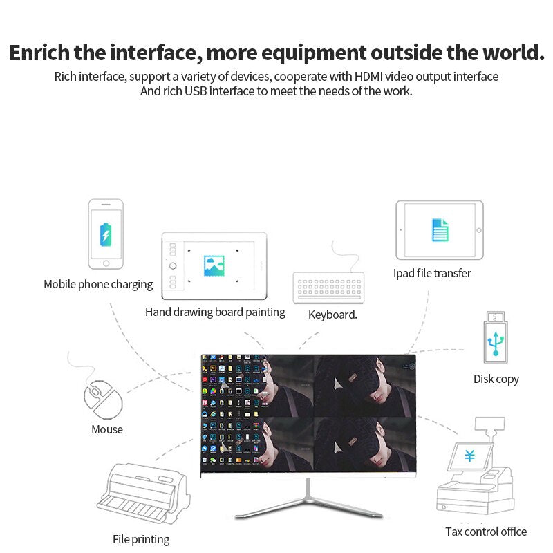 كمبيوتر مكتبي الكل في واحد مقاس 22 بوصة A8 -7410 AMD للأجهزة المنزلية مراقب كمبيوتر كامل للألعاب DDR3 512GB SSD يأتي مع Keyboaed