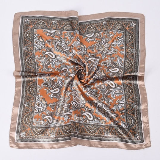 Scarf Satin Bandana Kerchief Silk Women's Luxury Brand Designer Summer Small Bag Wrap Retro Paisley Scarves Muslim Islamic