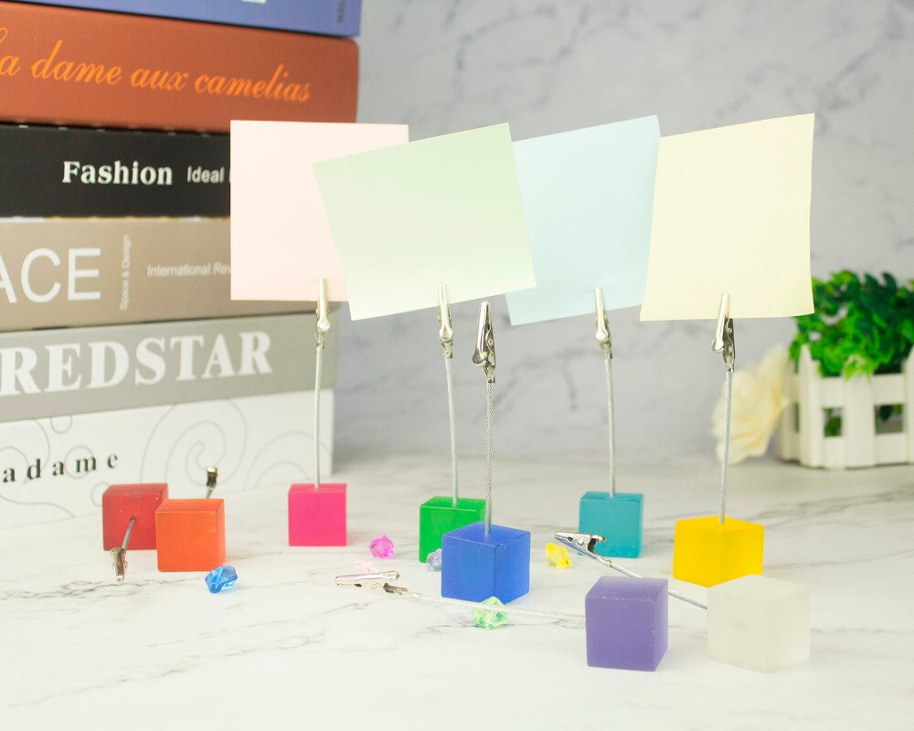 Color Cube Stand Alligator Wire Photo Clip,Memo Card Holder,Table Wedding Party Place Favor,Customized Gift Note Clamp