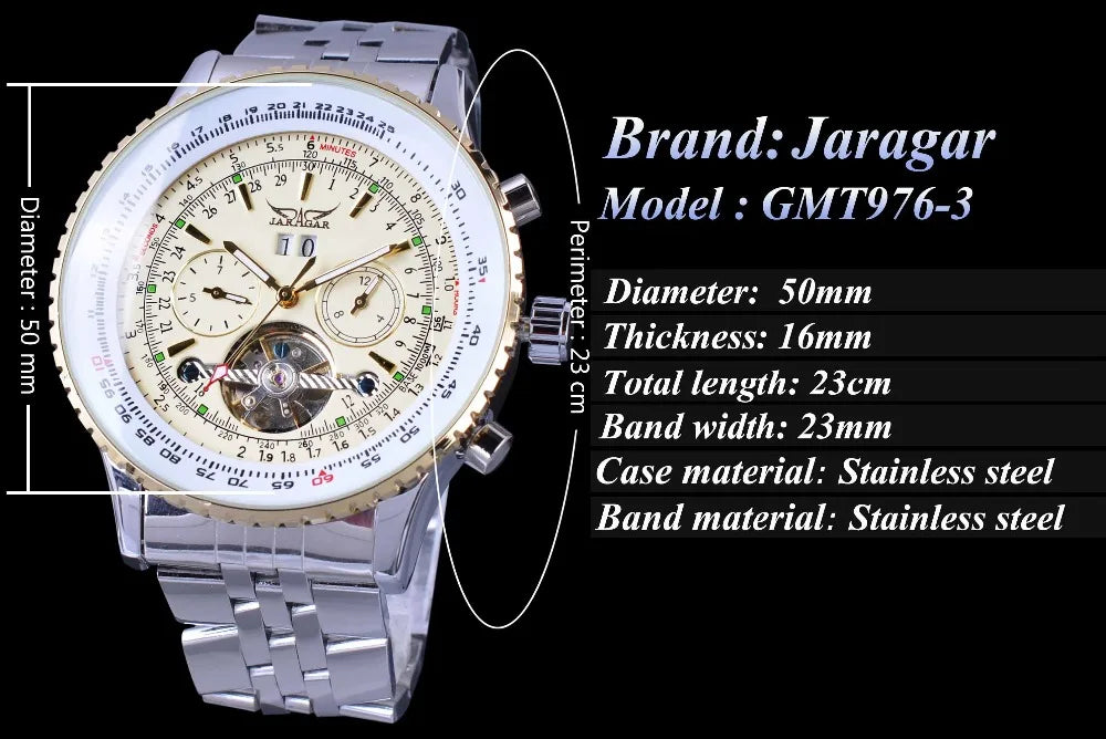 Jaragar Elegant Dial Tourbillon Design Aviator Series Military Scale Yellow Mens Watches Top Brand Luxury Automatic Wrist Watch