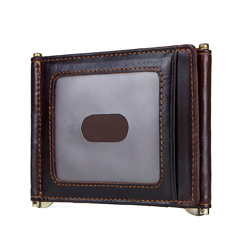 CONTACT&#39;S Crazy Horse cowhide leather RFID money clip slim card wallet trifold male cash clamp man cash holder zip coin pocket