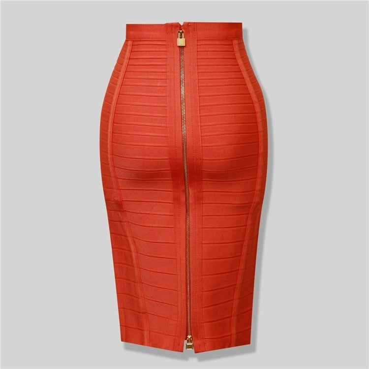 16 Colors Sexy Solid Zipper Orange Blue Black Red Bandage Skirt Women Elastic Bodycon Summer XL XXL Pencil Skirts 58cm