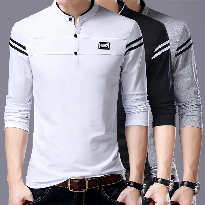 Liseaven Men T Shirt Man Long Sleeve tshirt Men's Clothing Mandarin Collar T-Shirts Tops & Tees Male Tshirts