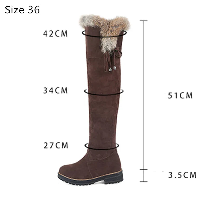 Hot Warm Snow Boots Women 2023 Winter Shoes Warm Fur Plush Over Knee High Boot Ladies Casual Low Rubber Heels Long Shoes Female